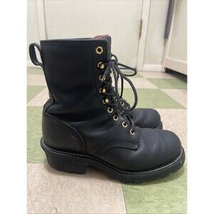 Vintage Chippewa Black Leather Logger Boots Men's 7 Women’s 9 Moto Boots Utility